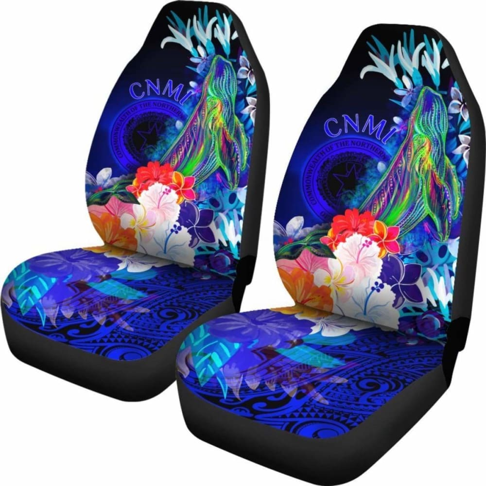 Cnmi Car Seat Covers - Humpback Whale With Tropical Flowers (Blue) -