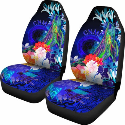 Cnmi Car Seat Covers - Humpback Whale With Tropical Flowers (Blue) -