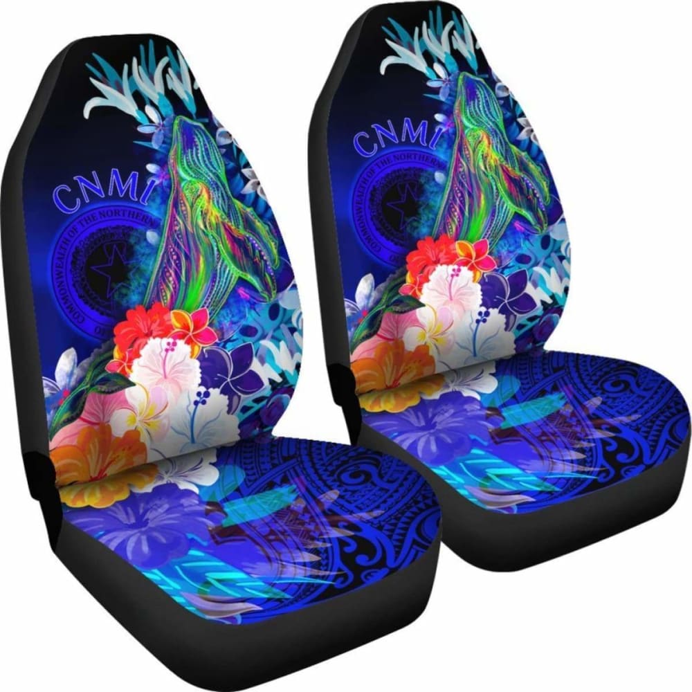 Cnmi Car Seat Covers - Humpback Whale With Tropical Flowers (Blue) -