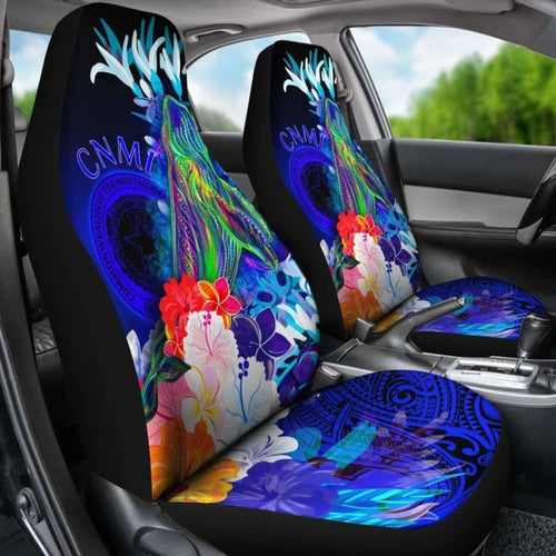 Cnmi Car Seat Covers - Humpback Whale With Tropical Flowers (Blue) -