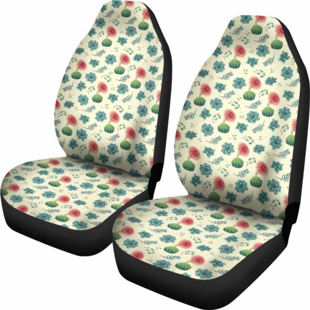 Cactus And Succulent Pattern Car Seat Covers Cream Light Pattern
