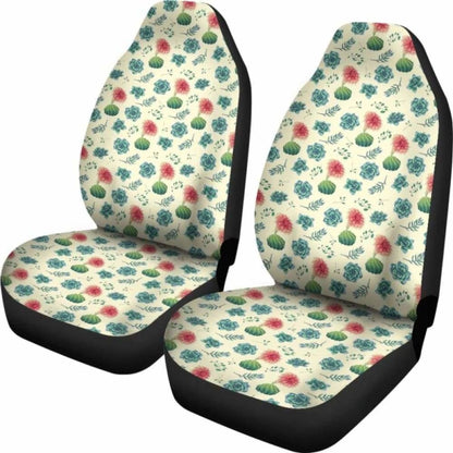Cactus And Succulent Pattern Car Seat Covers Cream Light Pattern