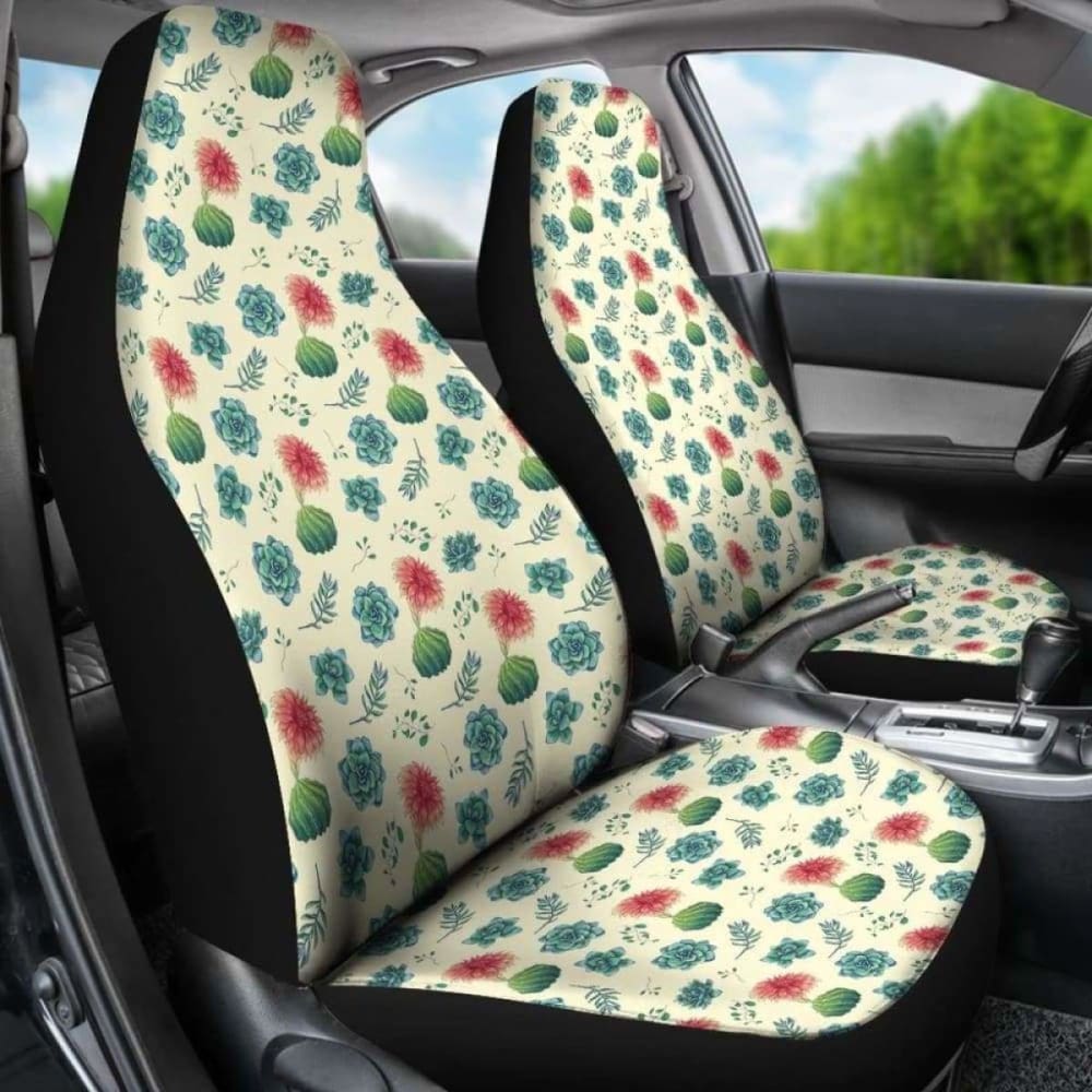 Cactus And Succulent Pattern Car Seat Covers Cream Light Pattern