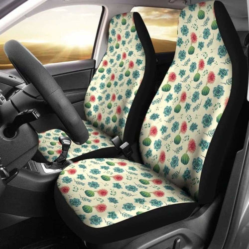 Cactus And Succulent Pattern Car Seat Covers Cream Light Pattern