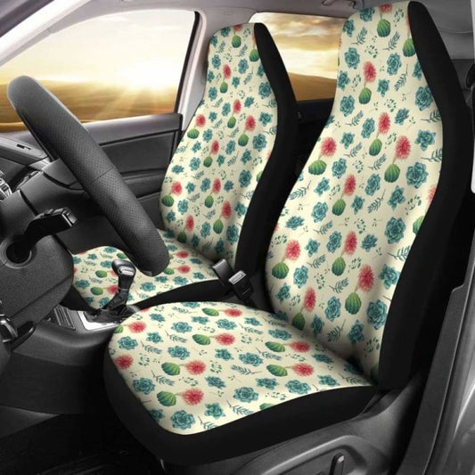 Cactus And Succulent Pattern Car Seat Covers Cream Light Pattern
