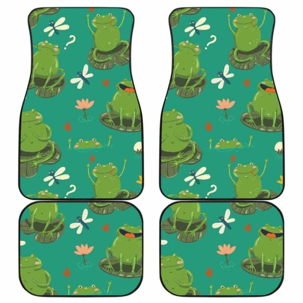 Cute Frog Dragonfly Design Pattern Front And Back Car Mats