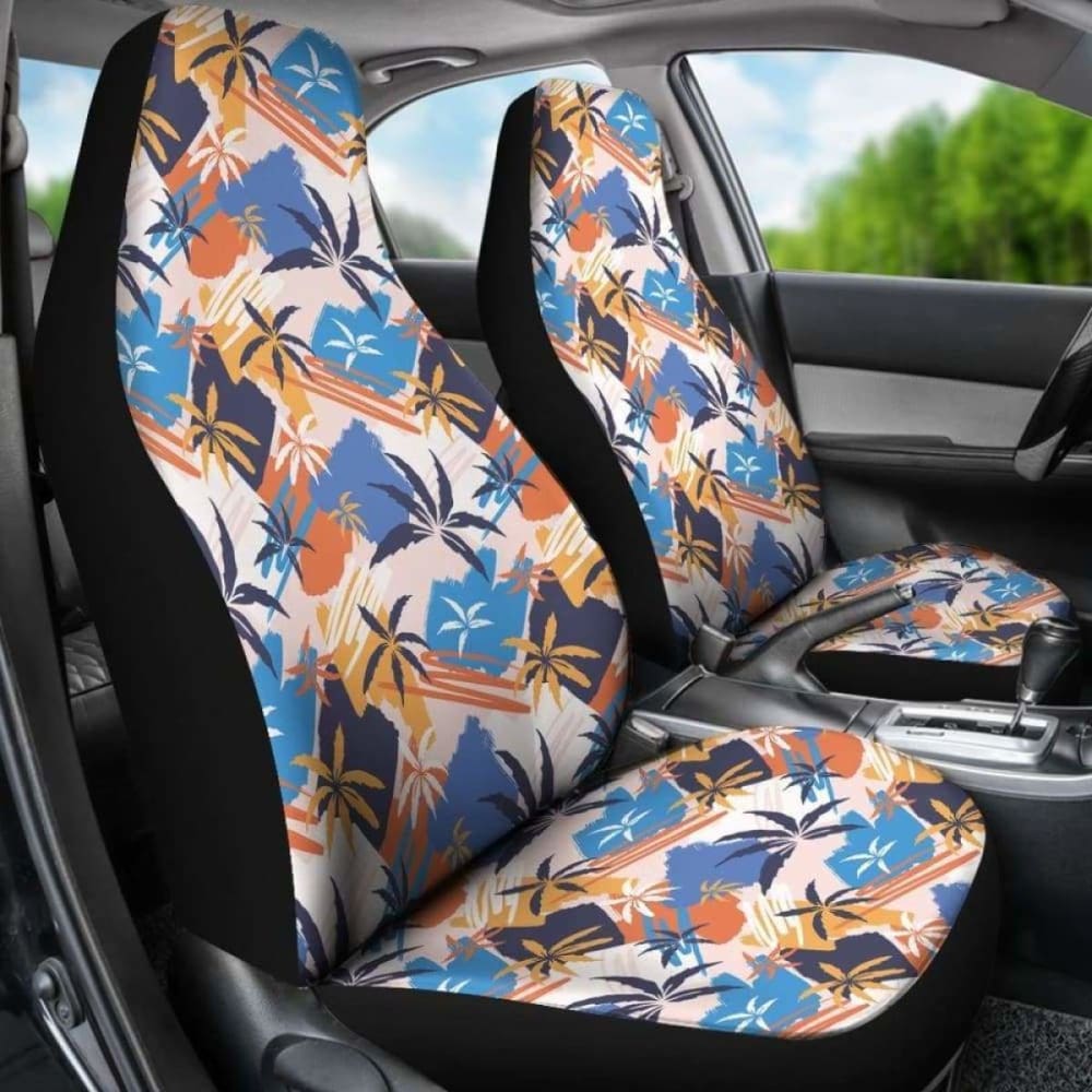 Blue Orange And Yellow Palm Trees Pattern Car Seat Covers