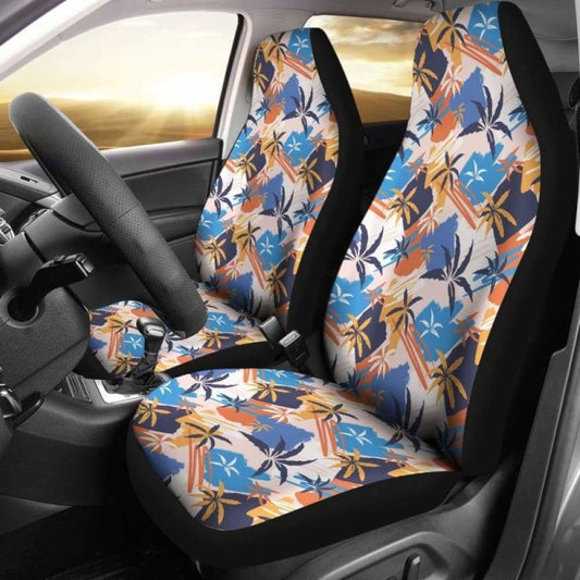 Blue Orange And Yellow Palm Trees Pattern Car Seat Covers