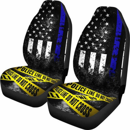 Blue Line Police Car Seat Covers Set Of