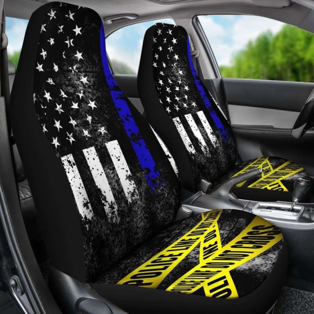 Blue Line Police Car Seat Covers Set Of