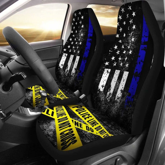 Blue Line Police Car Seat Covers Set Of