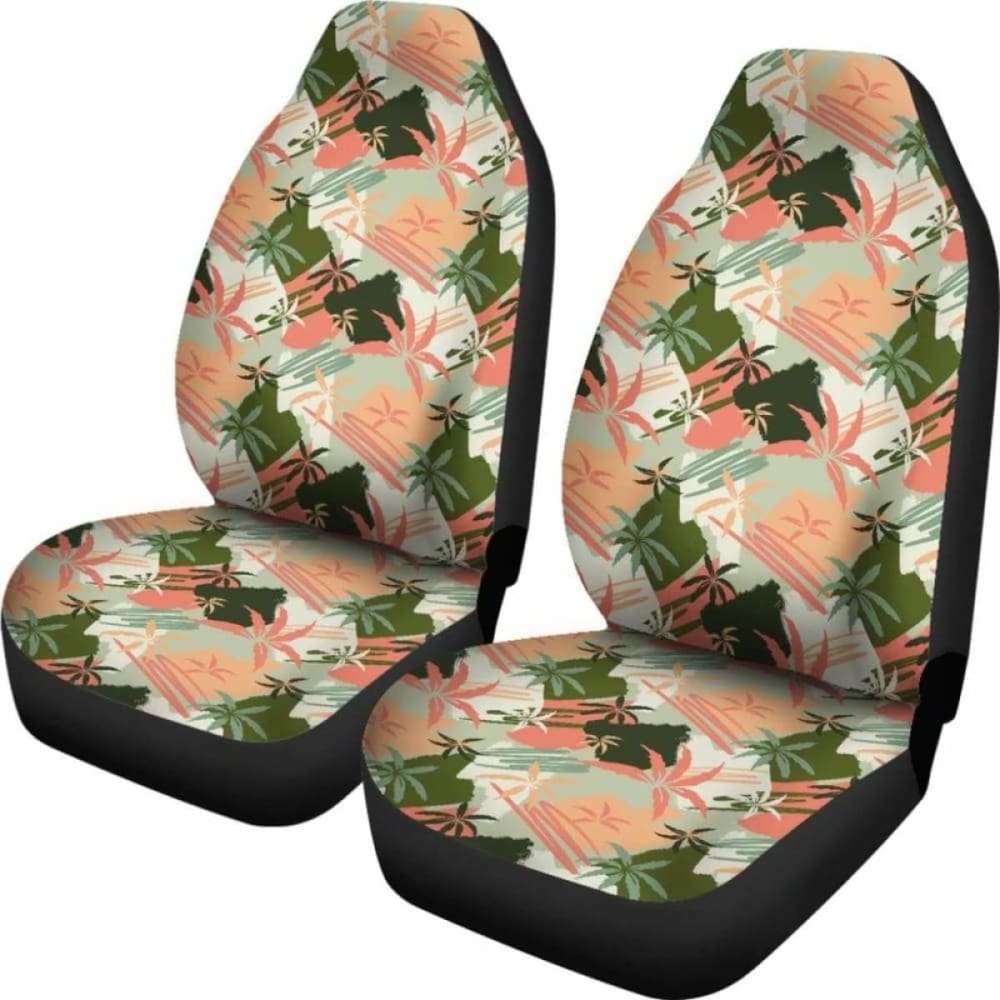 Peach, Green And Coral Palm Tree Pattern Car Seat Covers