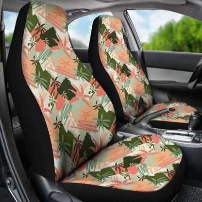 Peach, Green And Coral Palm Tree Pattern Car Seat Covers