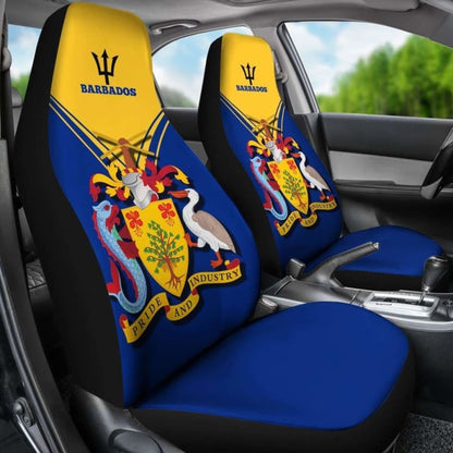 Barbados Car Seat Cover - Barbados Coat Of Arms & Flag -