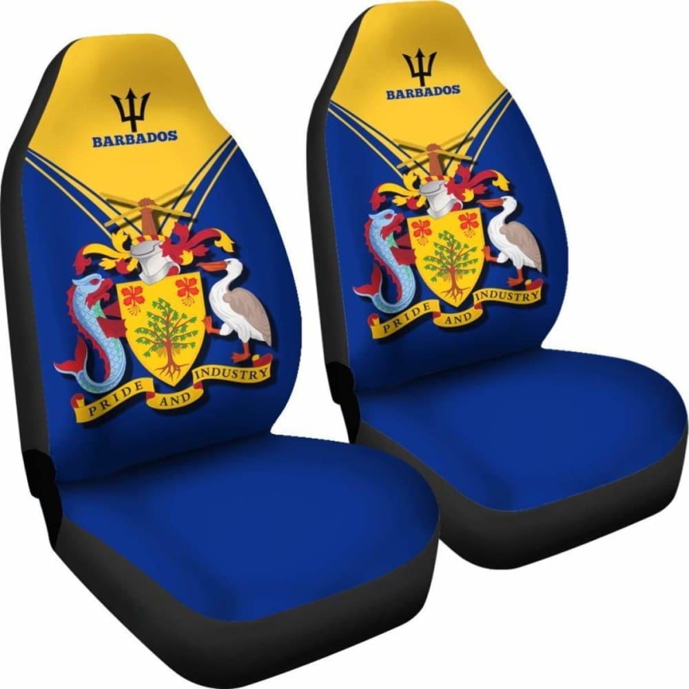 Barbados Car Seat Cover - Barbados Coat Of Arms & Flag -