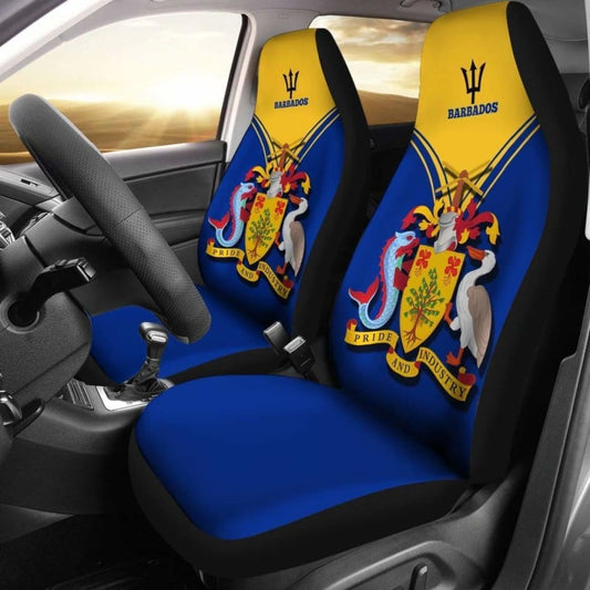 Barbados Car Seat Cover - Barbados Coat Of Arms & Flag -