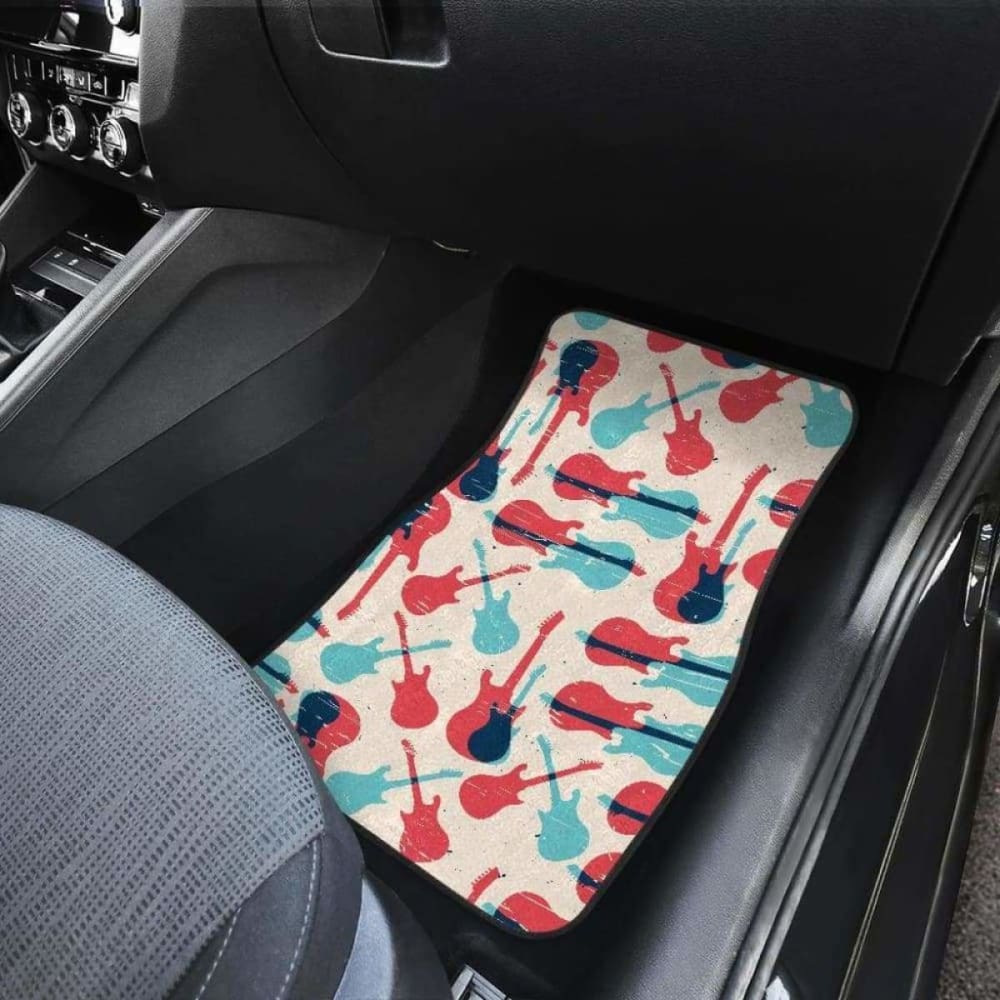Red Blue Guitar Pattern Front And Back Car Mats