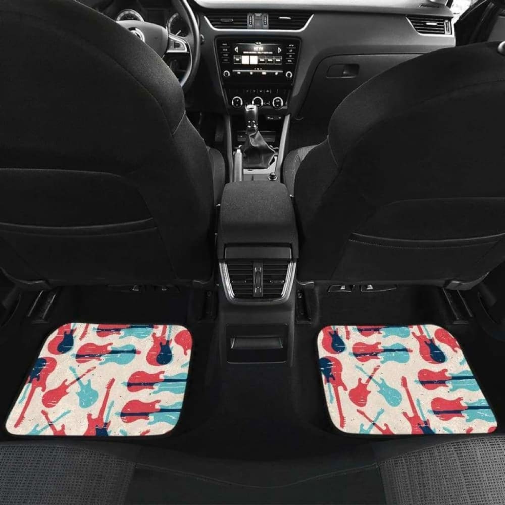 Red Blue Guitar Pattern Front And Back Car Mats