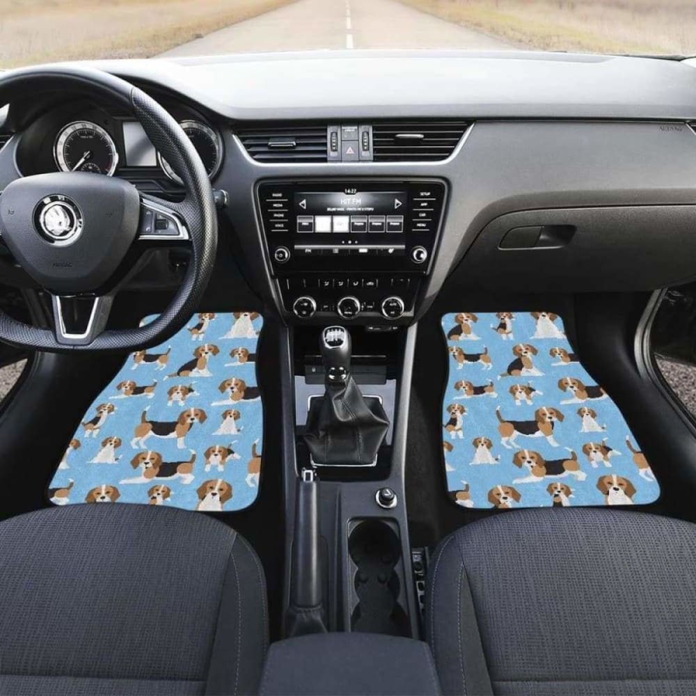 Beagle Dog Blue Background Pattern Front And Back Car Mats