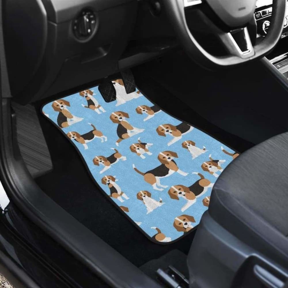 Beagle Dog Blue Background Pattern Front And Back Car Mats