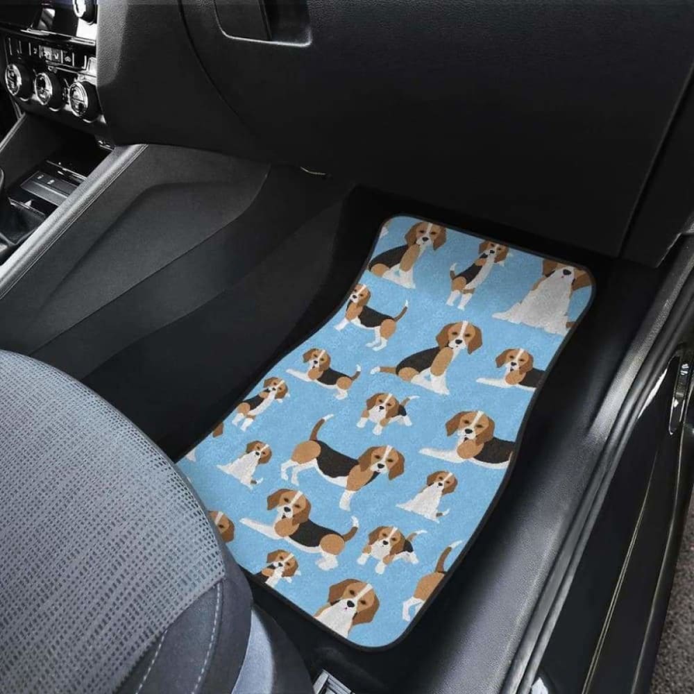 Beagle Dog Blue Background Pattern Front And Back Car Mats