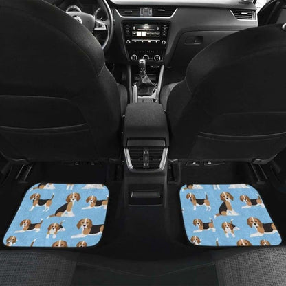 Beagle Dog Blue Background Pattern Front And Back Car Mats