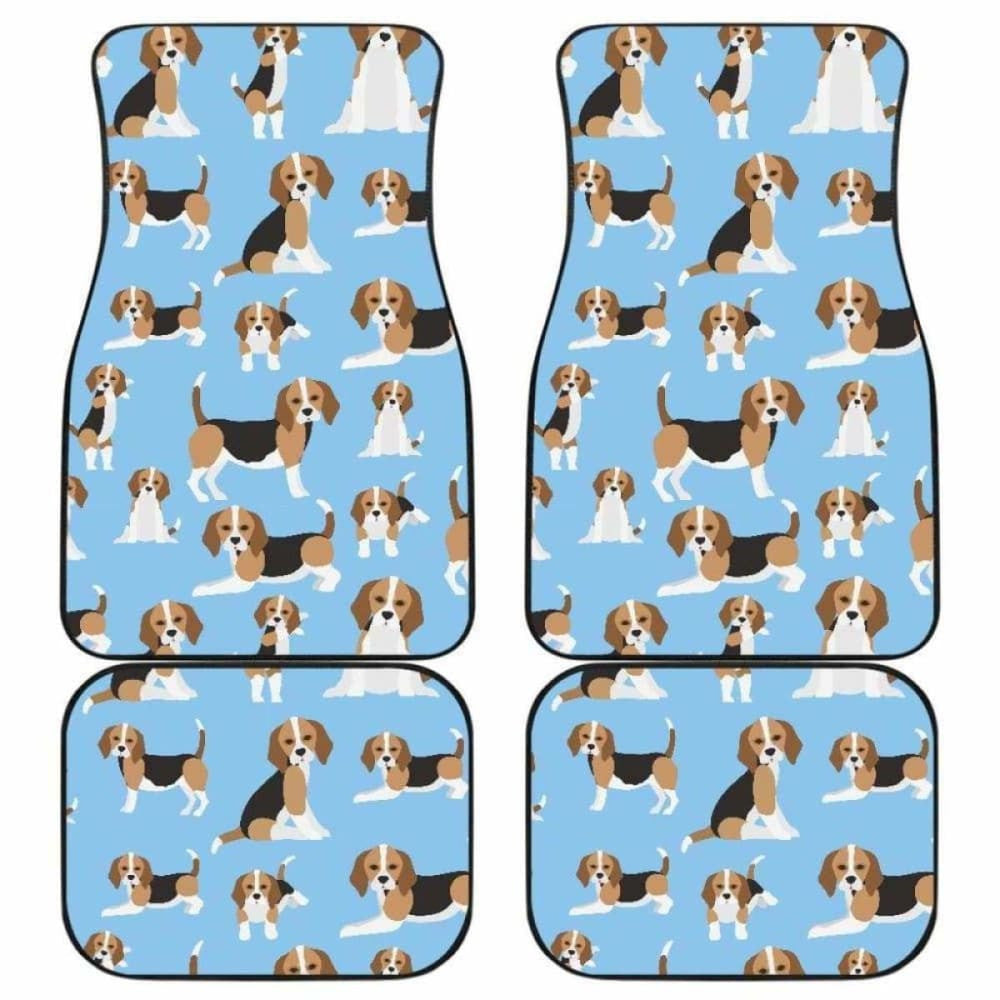 Beagle Dog Blue Background Pattern Front And Back Car Mats