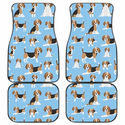 Beagle Dog Blue Background Pattern Front And Back Car Mats