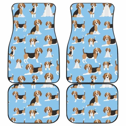 Beagle Dog Blue Background Pattern Front And Back Car Mats
