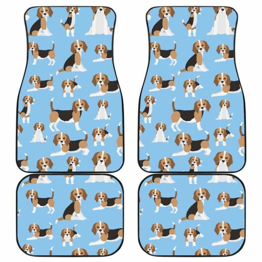 Beagle Dog Blue Background Pattern Front And Back Car Mats