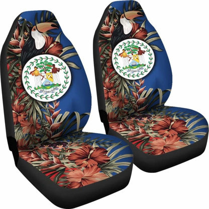 Belize Car Seat Covers - Belize National Flag With Toucan And Black Orchid -