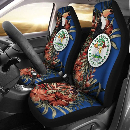 Belize Car Seat Covers - Belize National Flag With Toucan And Black Orchid -