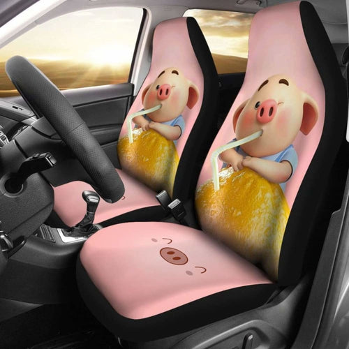 Funny Pig Drinking Orange Juice Car Seat Covers