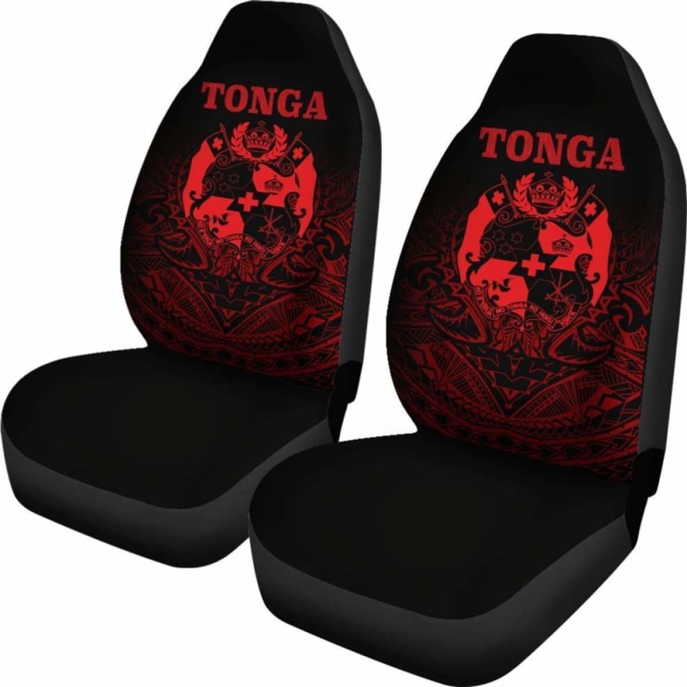 Tonga Polynesian Car Seat Covers Red Tribal Pattern