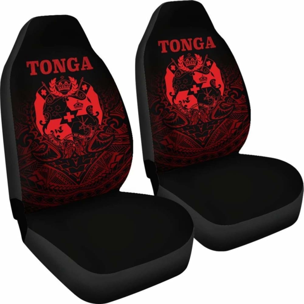 Tonga Polynesian Car Seat Covers Red Tribal Pattern