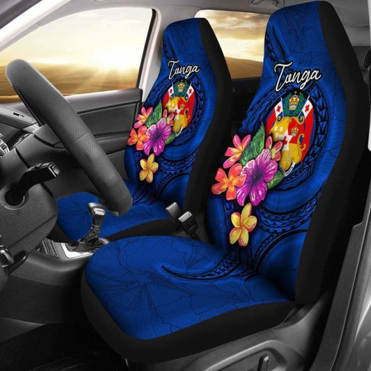 Tonga Car Seat Covers Polynesian Floral With Seal Blue