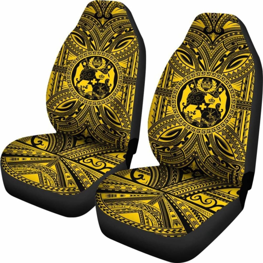 Tonga Car Seat Cover - Tonga Coat Of Arms Polynesian Gold Black