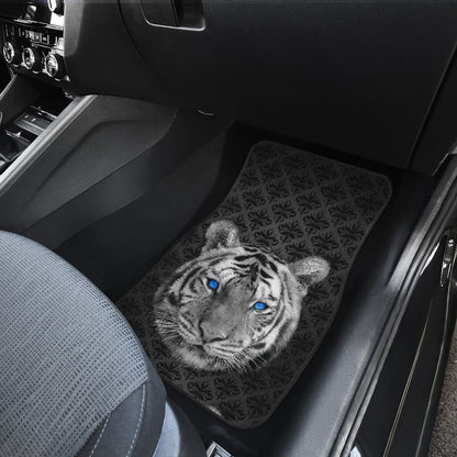 White Tiger Blue Eyes Amazing Black Background Car Floor Mats