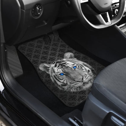 White Tiger Blue Eyes Amazing Black Background Car Floor Mats