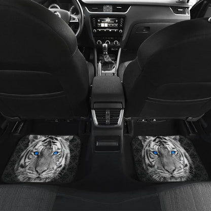 White Tiger Blue Eyes Amazing Black Background Car Floor Mats