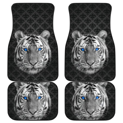 White Tiger Blue Eyes Amazing Black Background Car Floor Mats