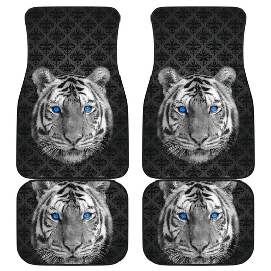 White Tiger Blue Eyes Amazing Black Background Car Floor Mats