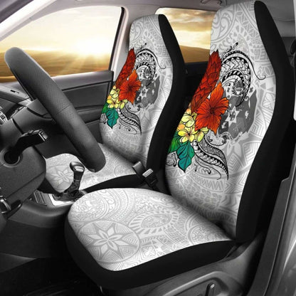 Tonga Car Seat Covers - Tropical Flowers White Patterns Style -