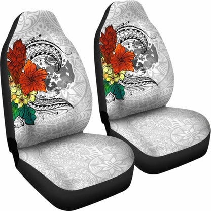 Tonga Car Seat Covers - Tropical Flowers White Patterns Style -