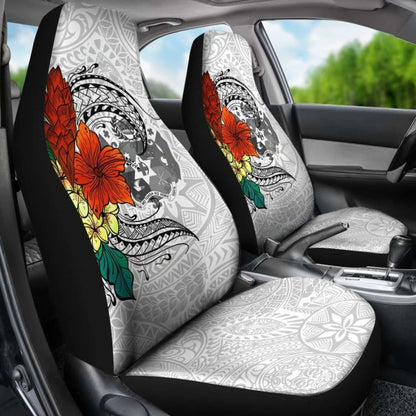 Tonga Car Seat Covers - Tropical Flowers White Patterns Style -