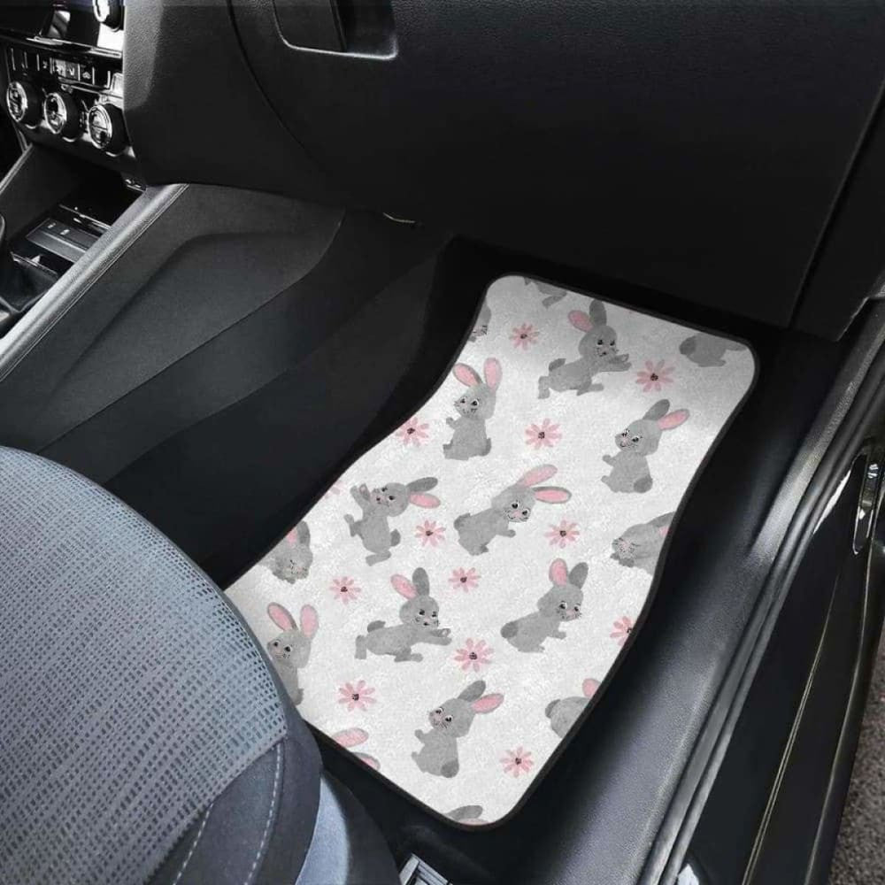 Watercolor Cute Rabbit Pattern Front And Back Car Mats