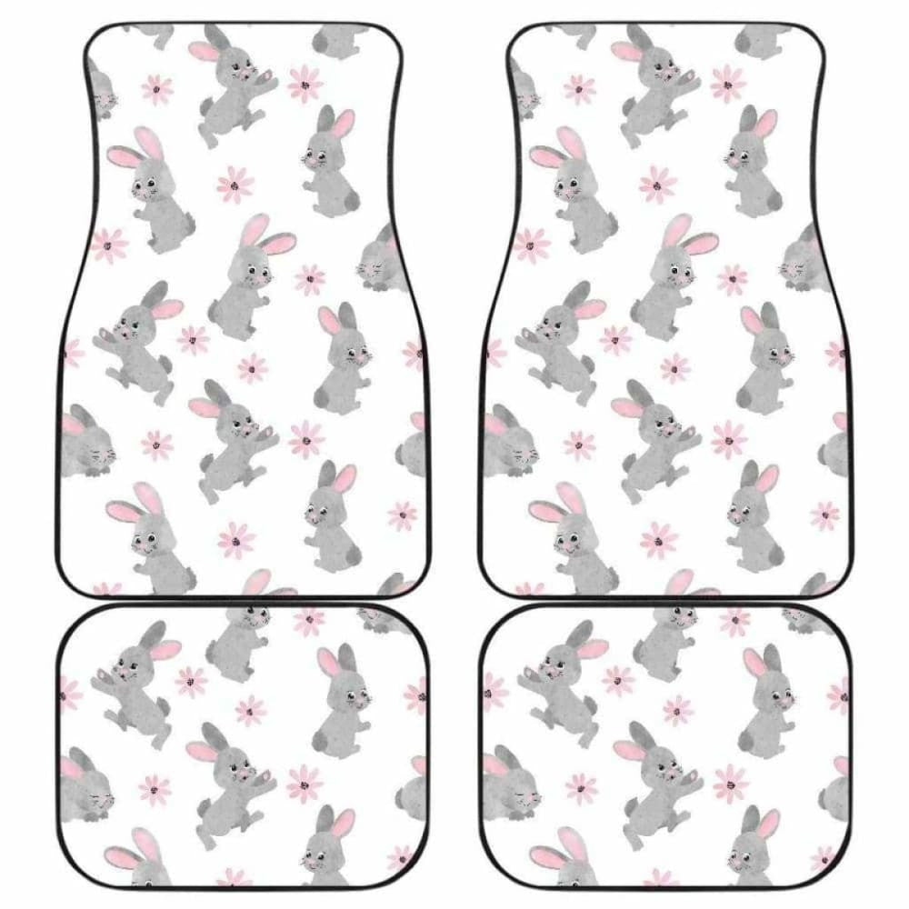 Watercolor Cute Rabbit Pattern Front And Back Car Mats
