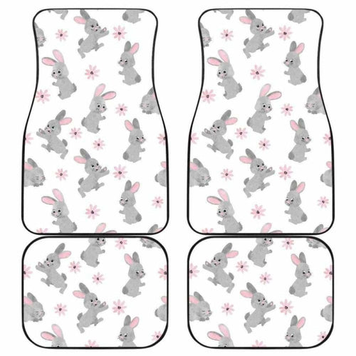 Watercolor Cute Rabbit Pattern Front And Back Car Mats