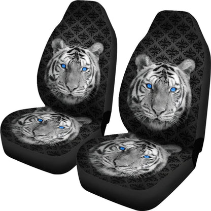 White Tiger Blue Eyes Amazing Black Background Car Seat Covers
