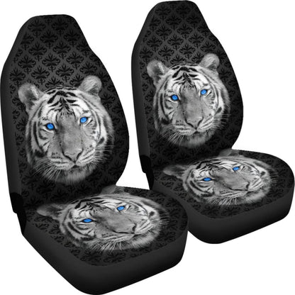 White Tiger Blue Eyes Amazing Black Background Car Seat Covers
